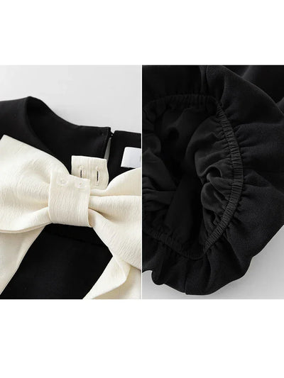 FSLE Bowknot Black Dress For Female Summer French Little Black Dress For Women Casual Loose Women 2023 New Dress For Women