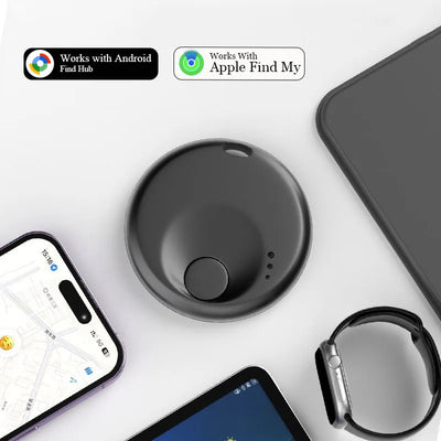 Sleek black AirTag tracker for iOS Android Find My app keys luggage wallet