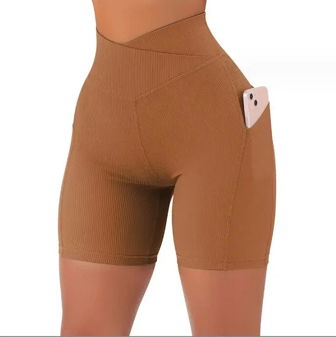 Sports Short Women Cross Workout Yoga Shorts with Pockets 5" High Waist Booty Biker Short