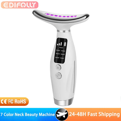 Neck Face Lifting Massager 7 Colors Light LED Photon Therapy Skin Tighten Wrinkle Remove Heating Vibration Massage Beauty Device