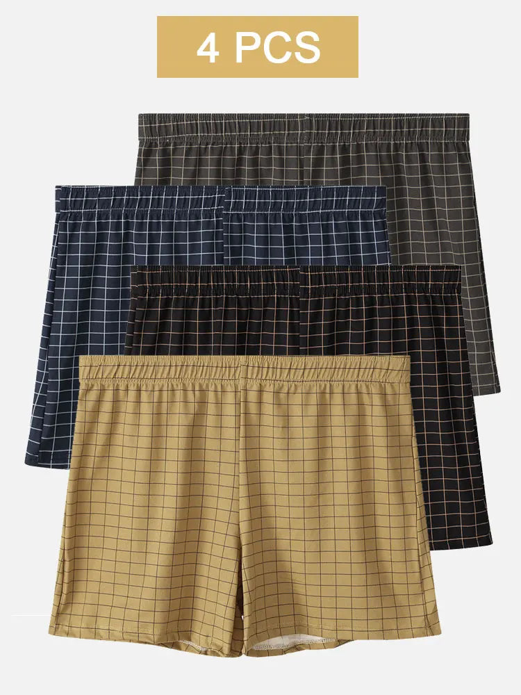 4-Pack Men's Polyester Boxers - Plaid Pattern, Classic Fit