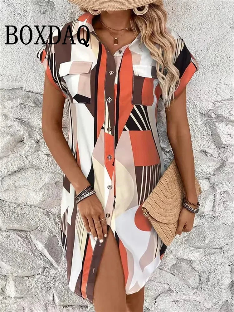 Women‘s Geometri Printed Short Sleeve Dresses
