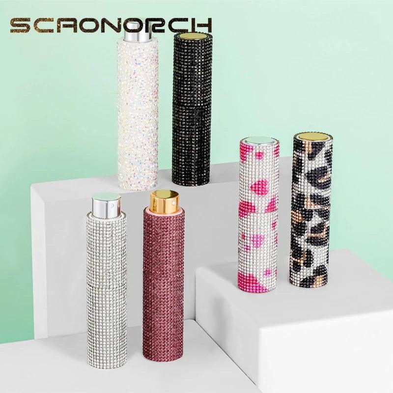 Luxury 10ml perfume spray bottle bling rhinestones refillable atomizer empty travel cosmetic essential container