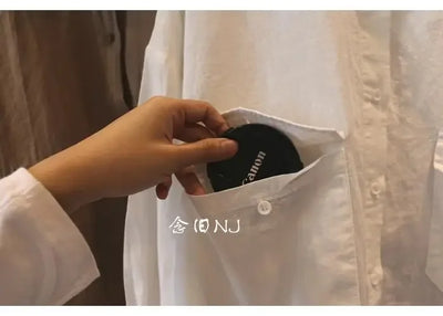 Cotton Linen Women Medium-Length White Polo Shirt