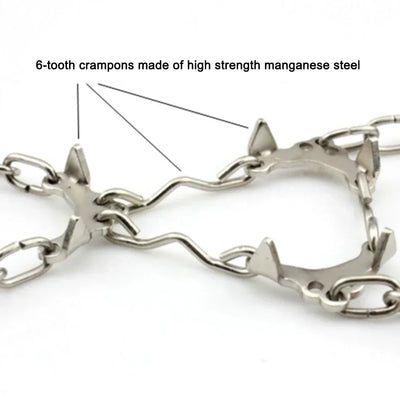 1Pair Anti Slip Ice Gripper Climbing Crampons 6 Teeth Steel Ice Grips Snow Walking Shoes Spikes Cleats Chain Claws Boots Cover