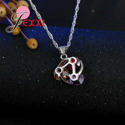 Colorful Crystal Jewelry Set for Female Girls 925 Sterling Silver Pendant Necklaces Earrings Set Women Wedding Accessorie
