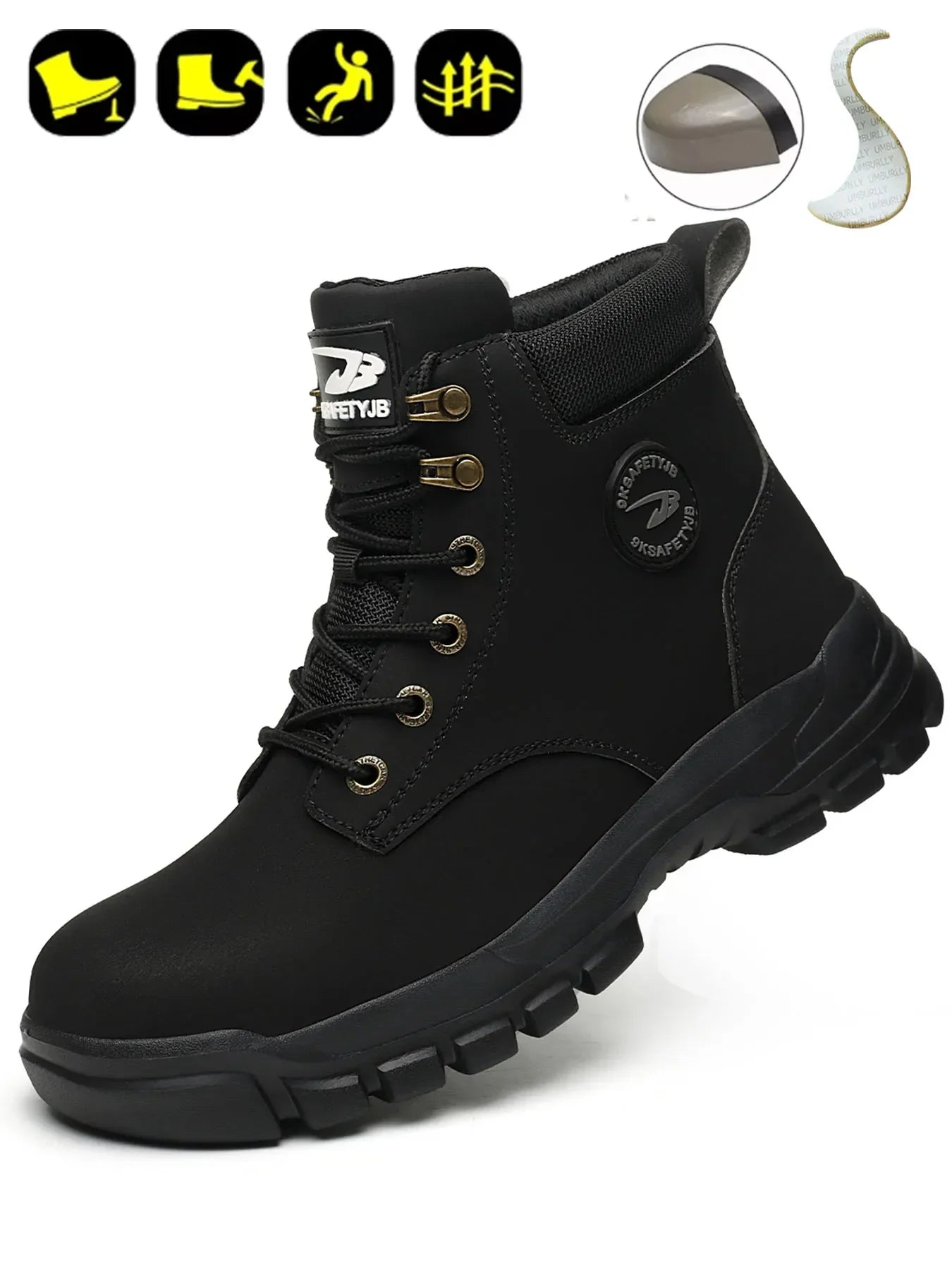 Men's Safety Shoes Puncture-Resistant Work Boots Lightweight Breathable Anti-Slip Construction Shoes with Steel Toe Cap