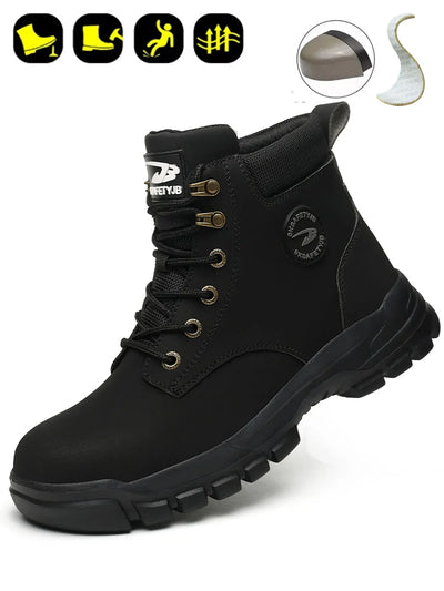 Men's Safety Shoes Puncture-Resistant Work Boots Lightweight Breathable Anti-Slip Construction Shoes with Steel Toe Cap