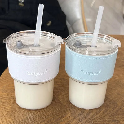 400ml with Lid Water Bottle New Creative with Straw Straw Cup Transparent Bamboo Cup Drink ware