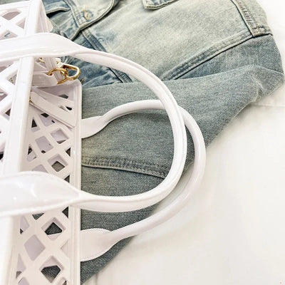 Designer Tote Bag For Women Brand Hollow Out Shoulder Bag 2025 New Travel Beach Handbag Purple Bag Fashion Shopper Purse