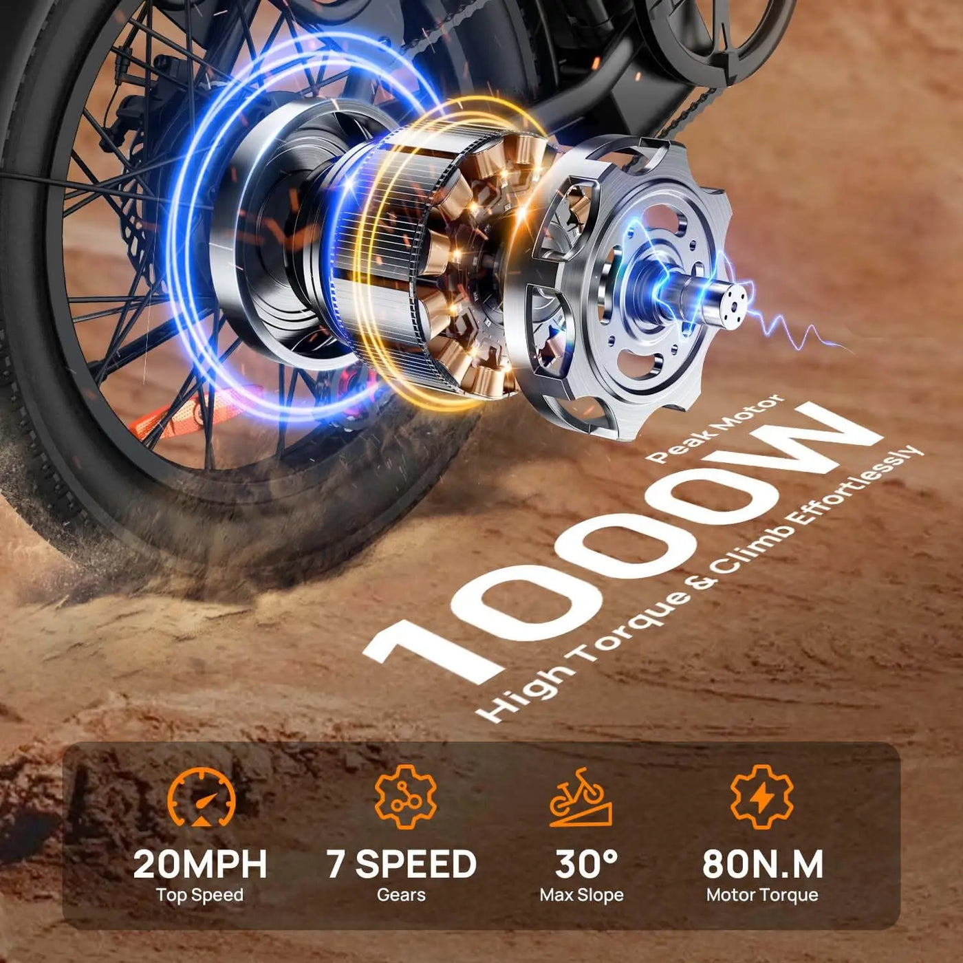 745W 20x3" Fat Tire Electric Bike 48V 13Ah Removable Battery 20MPH 7-Speed Gears Dual Disc Brakes Adult Moped for Off-Road City