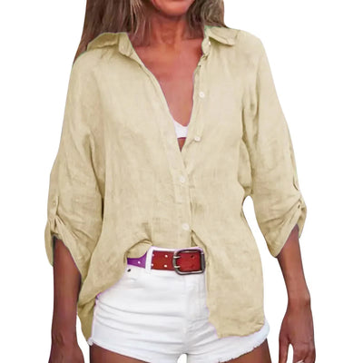 Women's Linen Turn Down Collar Tops