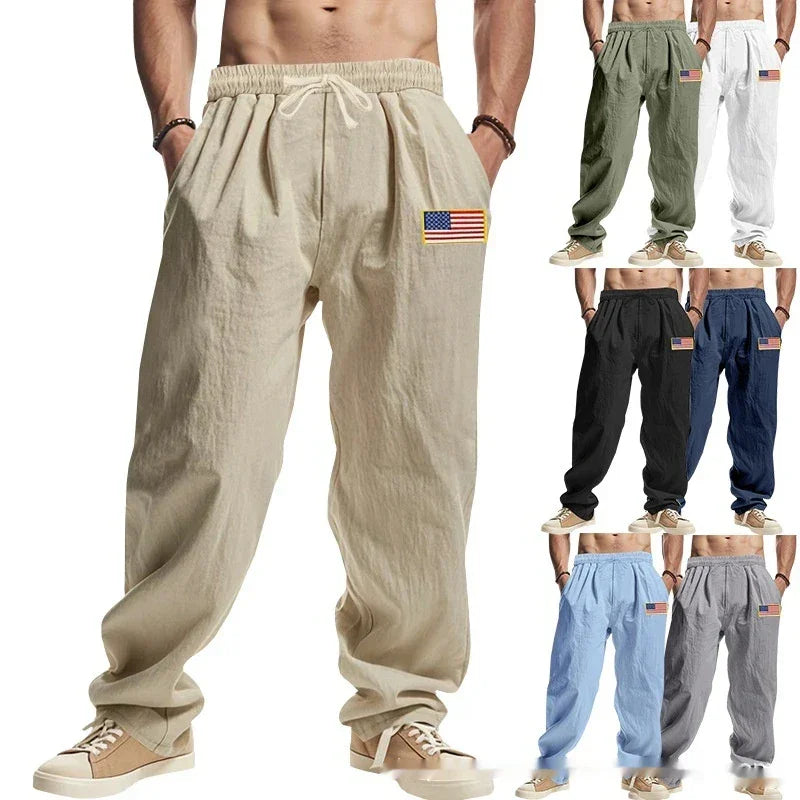 Men's Linen Wide-leg Pants for All Seasons Hip-hop Street Fashion Casual Pants Loose and Versatile Breathable Trousers for Men