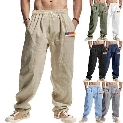 Men's Linen Wide-leg Pants for All Seasons Hip-hop Street Fashion Casual Pants Loose and Versatile Breathable Trousers for Men
