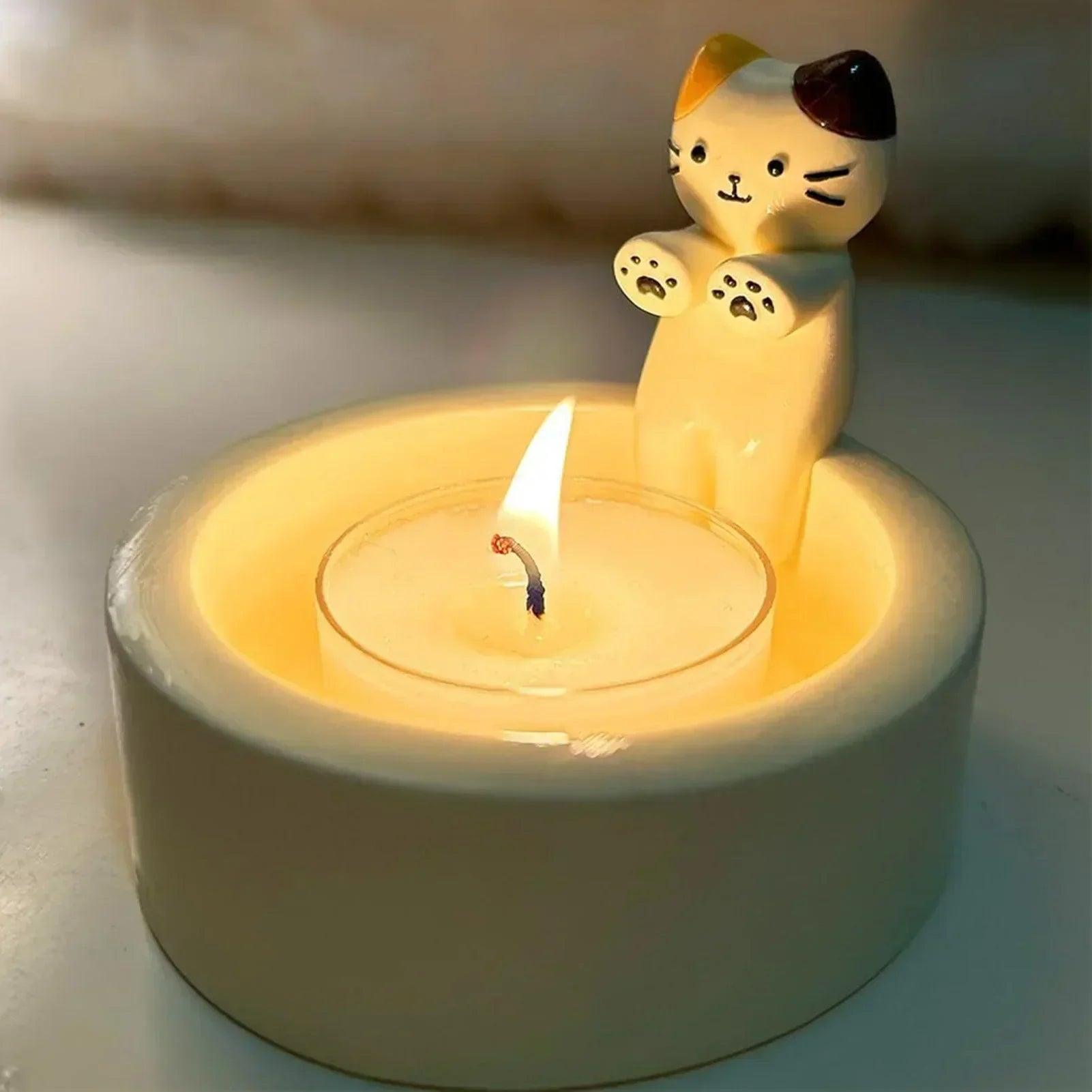 Cartoon cat candle holder tea light office home desktop decorative ornaments cute candlestick craft decoration