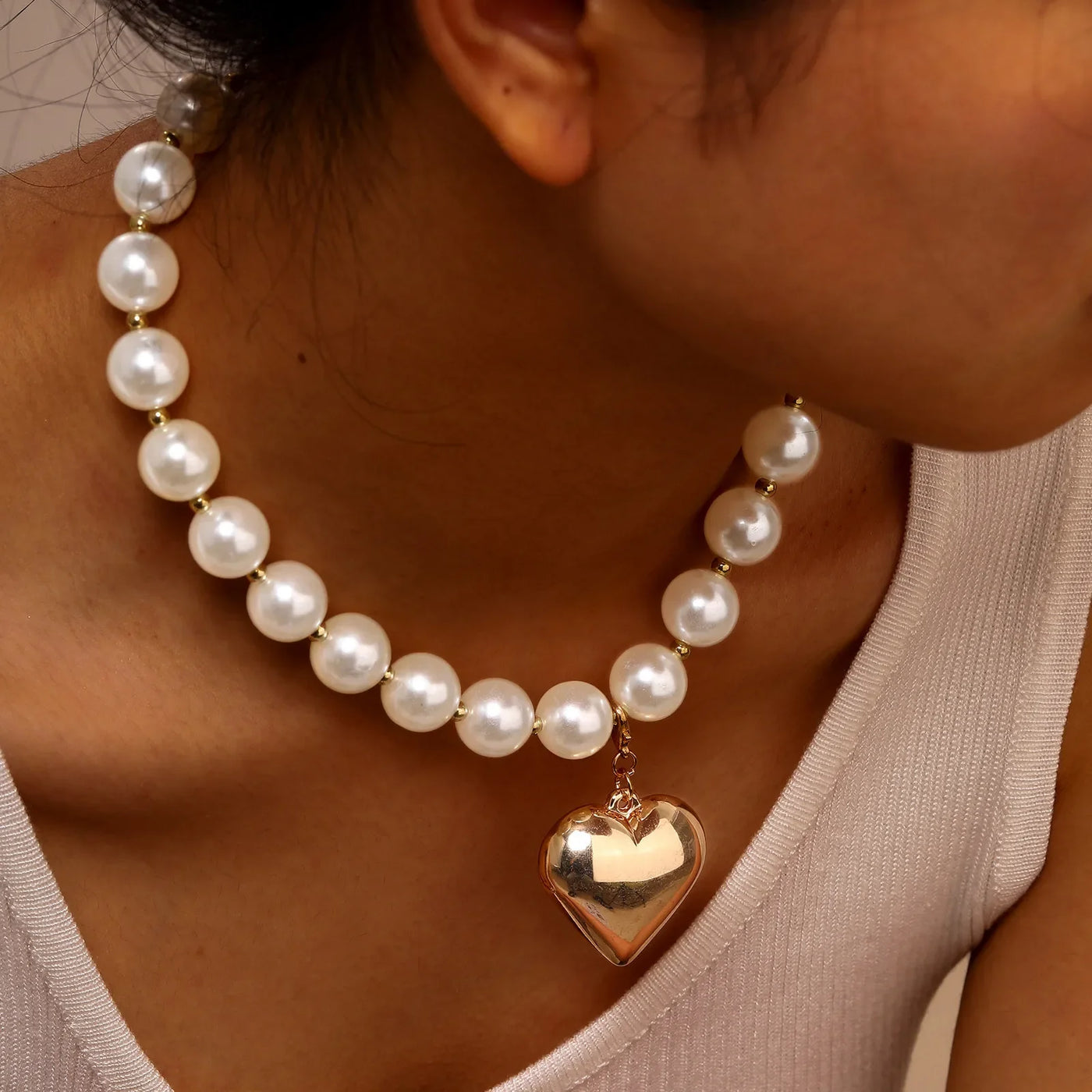 Women Choker Necklace, Chunky Big Ball Beaded Chain,Pearl Link Herringbone Chain Statement Jewelry