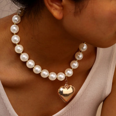 Women Choker Necklace, Chunky Big Ball Beaded Chain,Pearl Link Herringbone Chain Statement Jewelry