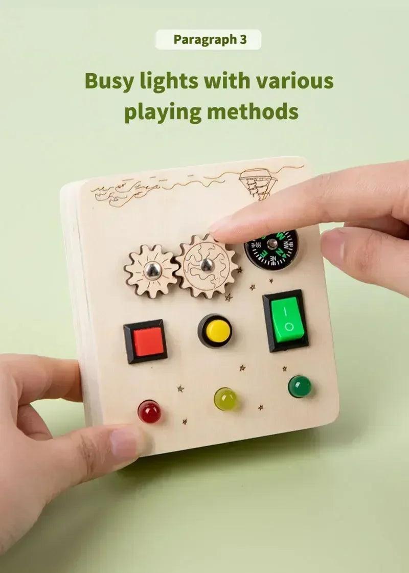 Montessori busy board sensory toys wooden with led light switch control travel activities children games for 2-4 years