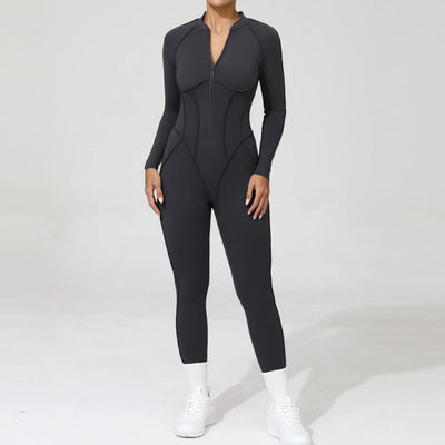 Seamless Yoga Jumpsuits Sports Fitness Peach Hip Half-open Zipper Tight Backless One-piece Workout Gym Tracksuits for Women
