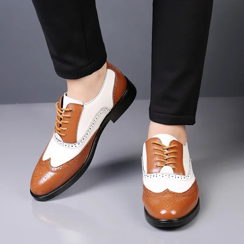 Retro Men's Oxford Shoes Fashion Block Carved Casual Shoes Social Shoes Male Business Dress Leather Shoe Zapatos Para Hombres