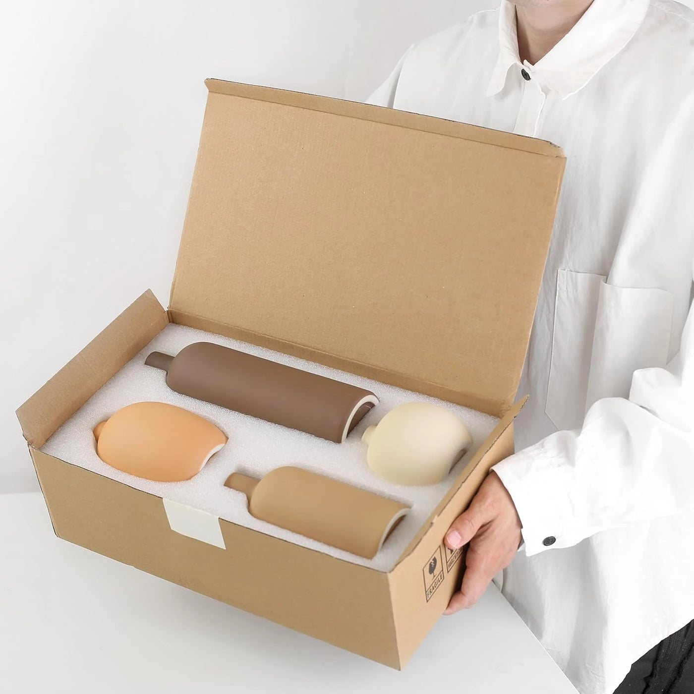 Ceramic Neutral Vase Set for Farmhouse Home Decor, Rustic Decorative Vases for Boho Living Room Centerpieces, Entryway Decoratio