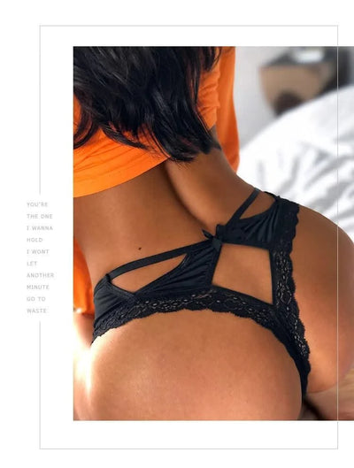Thong women's underwear ice silk sexy lace cross belt light luxury low waist T pants sexy hollow temptation thong women