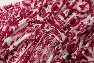 Seifrmann Spring Autumn Designer Women's V-neck Flying sleeve Lace up Print Loose Holiday robe Dresses