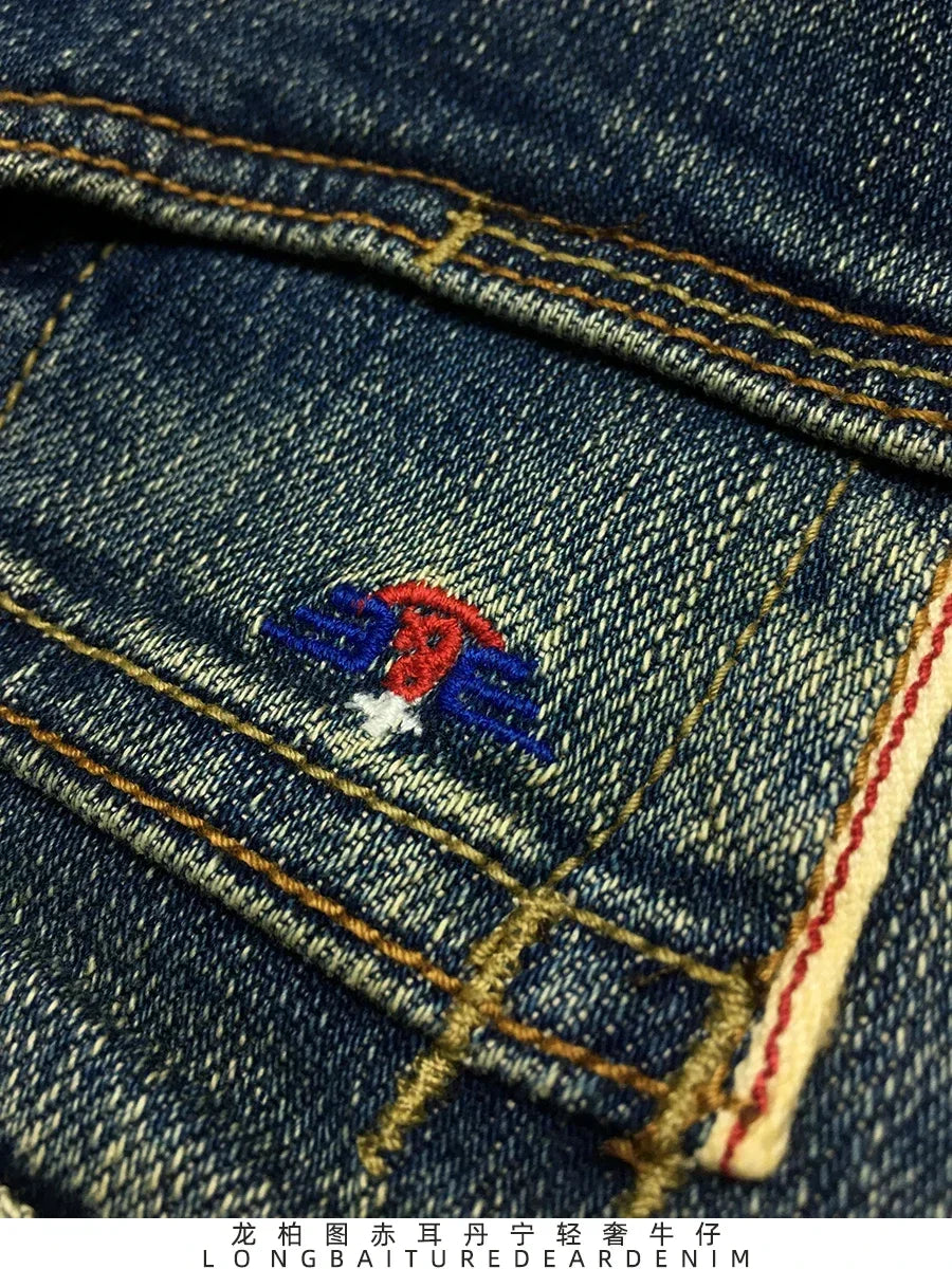 12.5oz Red Selvedge Denim Jeans for Men 99% Cotton High Quality American Vintage Casual Spring Autumn Tapered Straight Pants 5KM