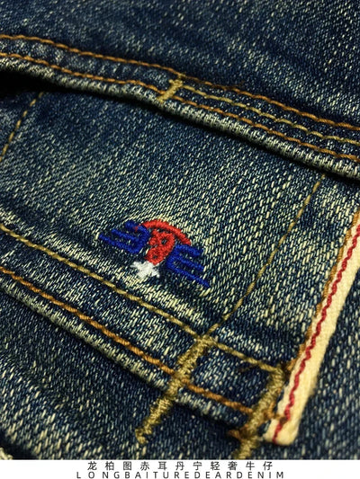 12.5oz Red Selvedge Denim Jeans for Men 99% Cotton High Quality American Vintage Casual Spring Autumn Tapered Straight Pants 5KM