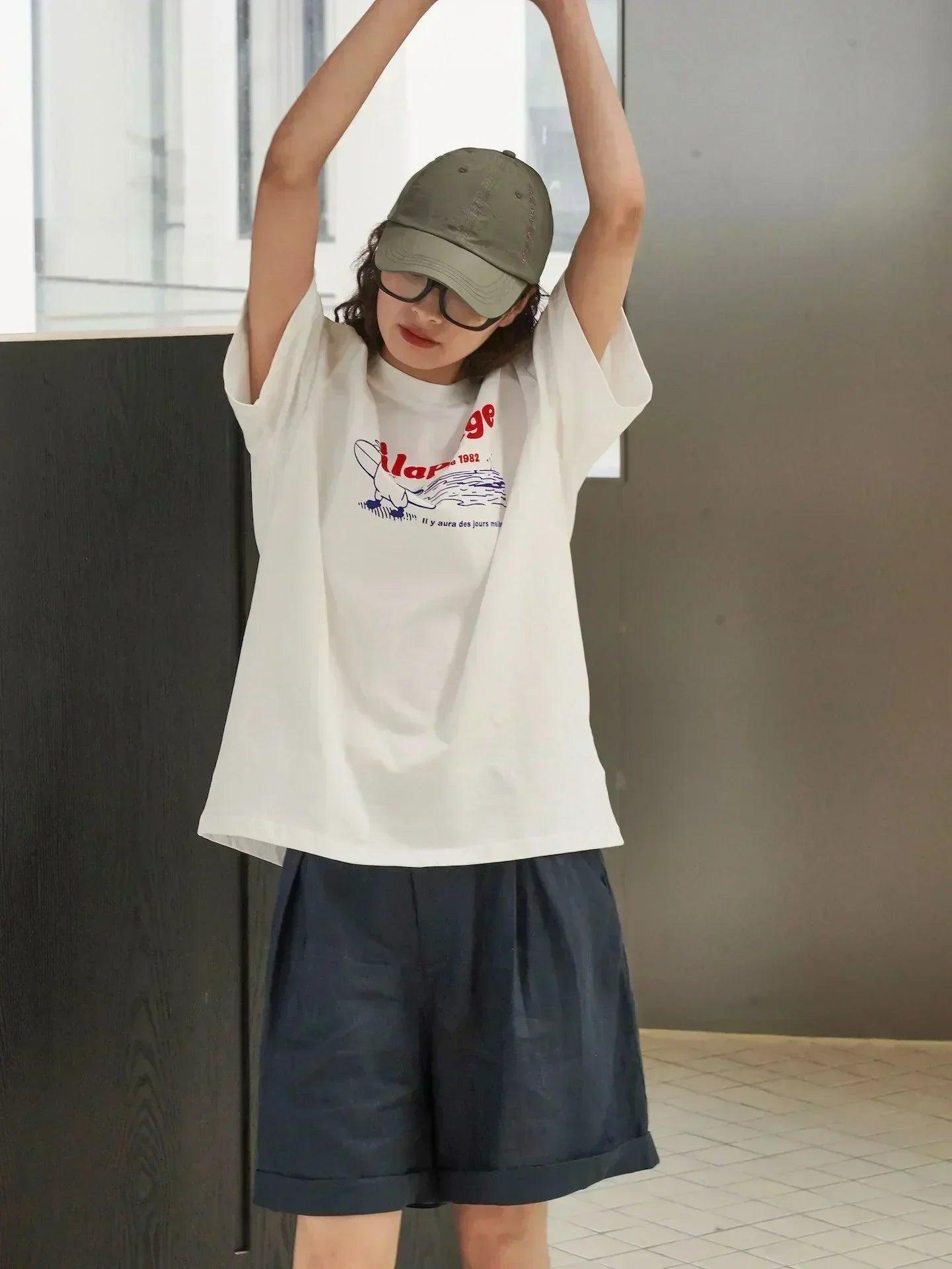 Summer korea style lazy linen curled bermuda shorts wide leg loose slim casual hot pants for women