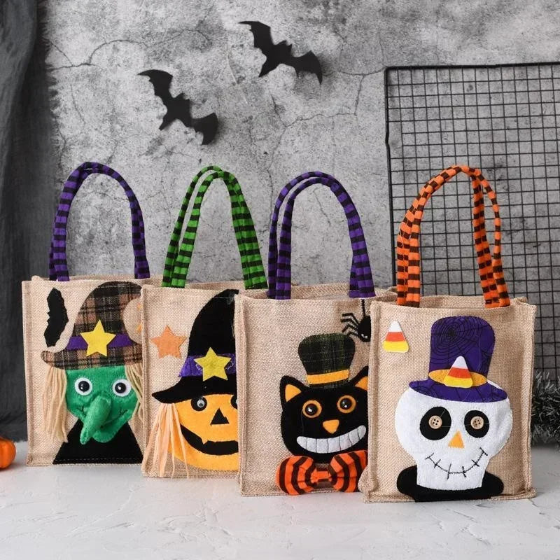 Halloween Decorations Party Gift Basket Pumpkin Ghost Felt Linen Candy Basket Bag for Kids Child