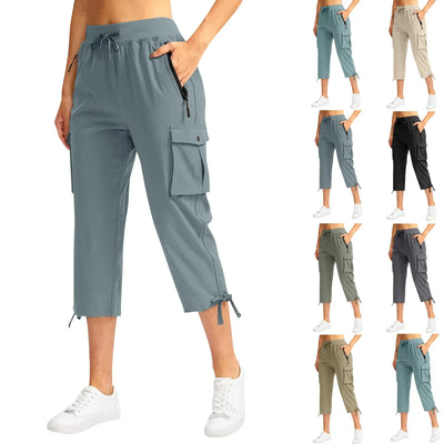 Womens Cargo Capris With 6 Pockets Lightweight Quick Dry Outdoor Travel Casual Comfy Summer Pants Korean All-Match High Waist