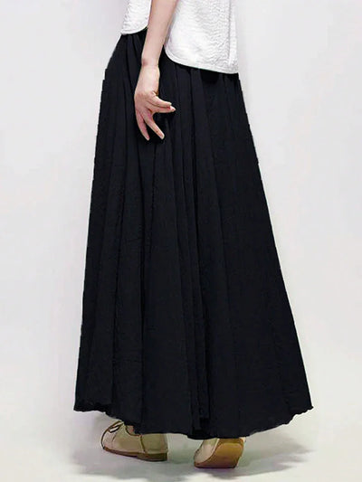 Classic A-line Pleated Skirts for Women High Elastic Waist Solid Black Summer Thin Long Skirt Woman Clothing Women's Skirts