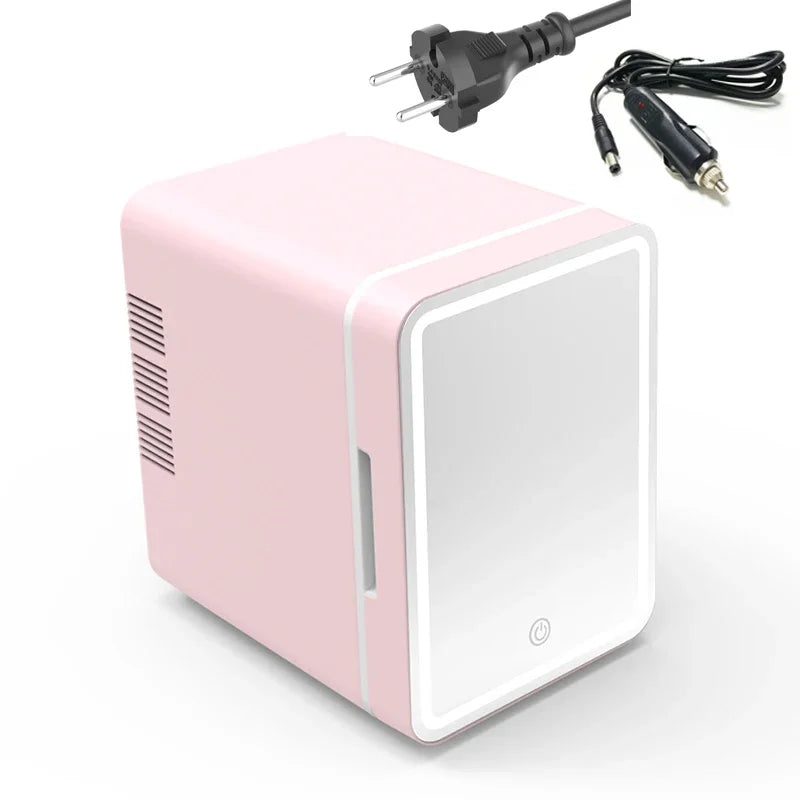 Skincare Fridge with Dimmable LED Light Mirror, 4L Makeup Mini Fridge for Bedroom, Car