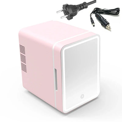 Skincare Fridge with Dimmable LED Light Mirror, 4L Makeup Mini Fridge for Bedroom, Car