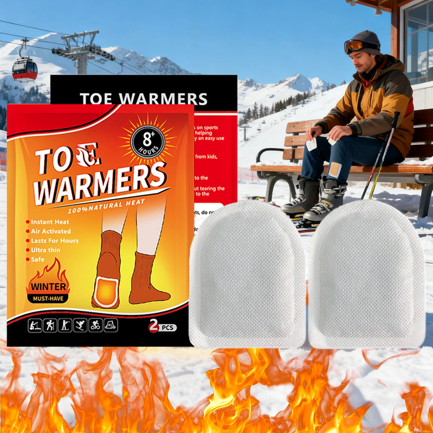20 Pair Toe Warmers Easily Apply with Adhesive Foot Warmers Disposable Feet Warmers Heat Pads for Outdoor Hiking Skiing Sports