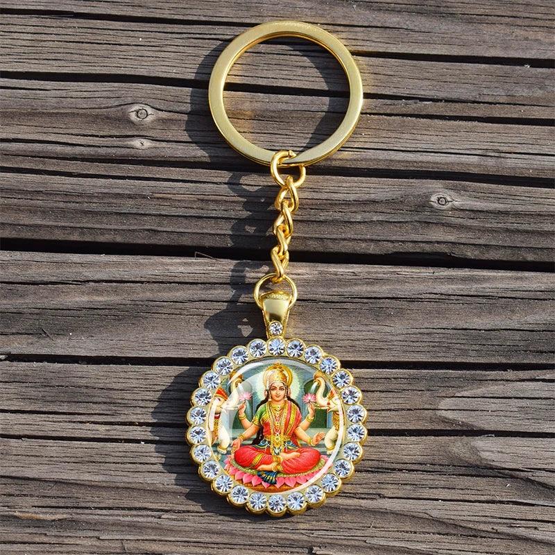 Shiva Nataraja Keychain Buddhist Jewelry Lakshmi Goddess Rhinestone Pendant Hinduism Amulet Keyring Gift
