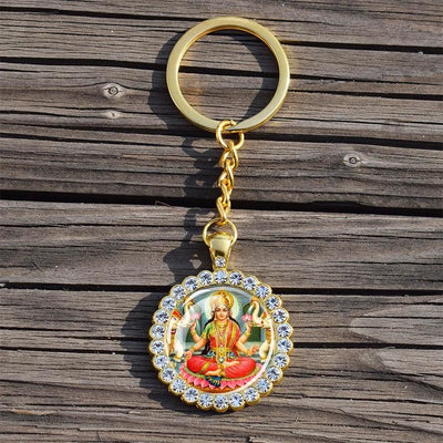 Shiva Nataraja Keychain Buddhist Jewelry Lakshmi Goddess Rhinestone Pendant Hinduism Amulet Keyring Gift