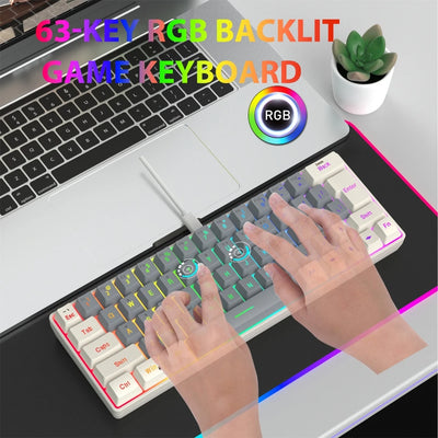 1pc Corded Gaming Keyboard for PC Gamers LED Backlits Mechanical Keyboard 63 Key Desktop Computer Keyboard for Gaming