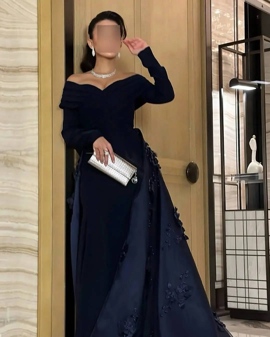 Customized Exquisite Off the Shoulder Long Sleeves Evening Dress High Quality Jersey Prom Dresses Temperament Homecoming Gowns
