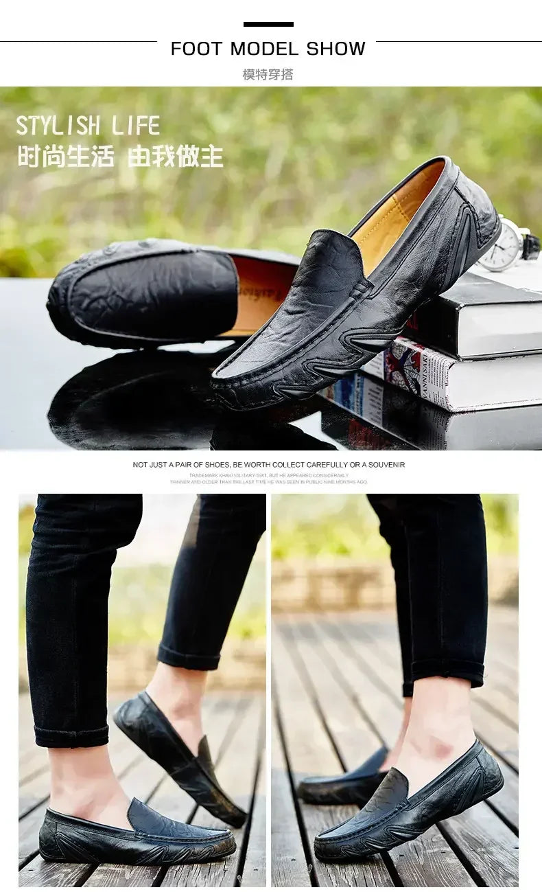 Autumn Shoes for Men Leather Casual Shoes Luxury Italian Men's Loafers Moccasins Breathable Black Versatile Driving Shoes 2024