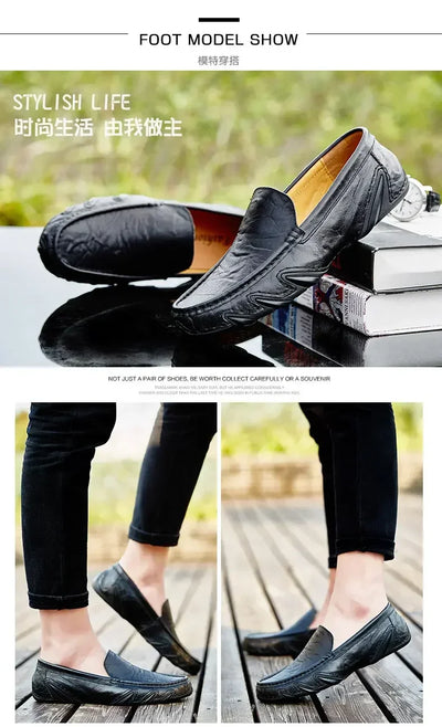 Autumn Shoes for Men Leather Casual Shoes Luxury Italian Men's Loafers Moccasins Breathable Black Versatile Driving Shoes 2024