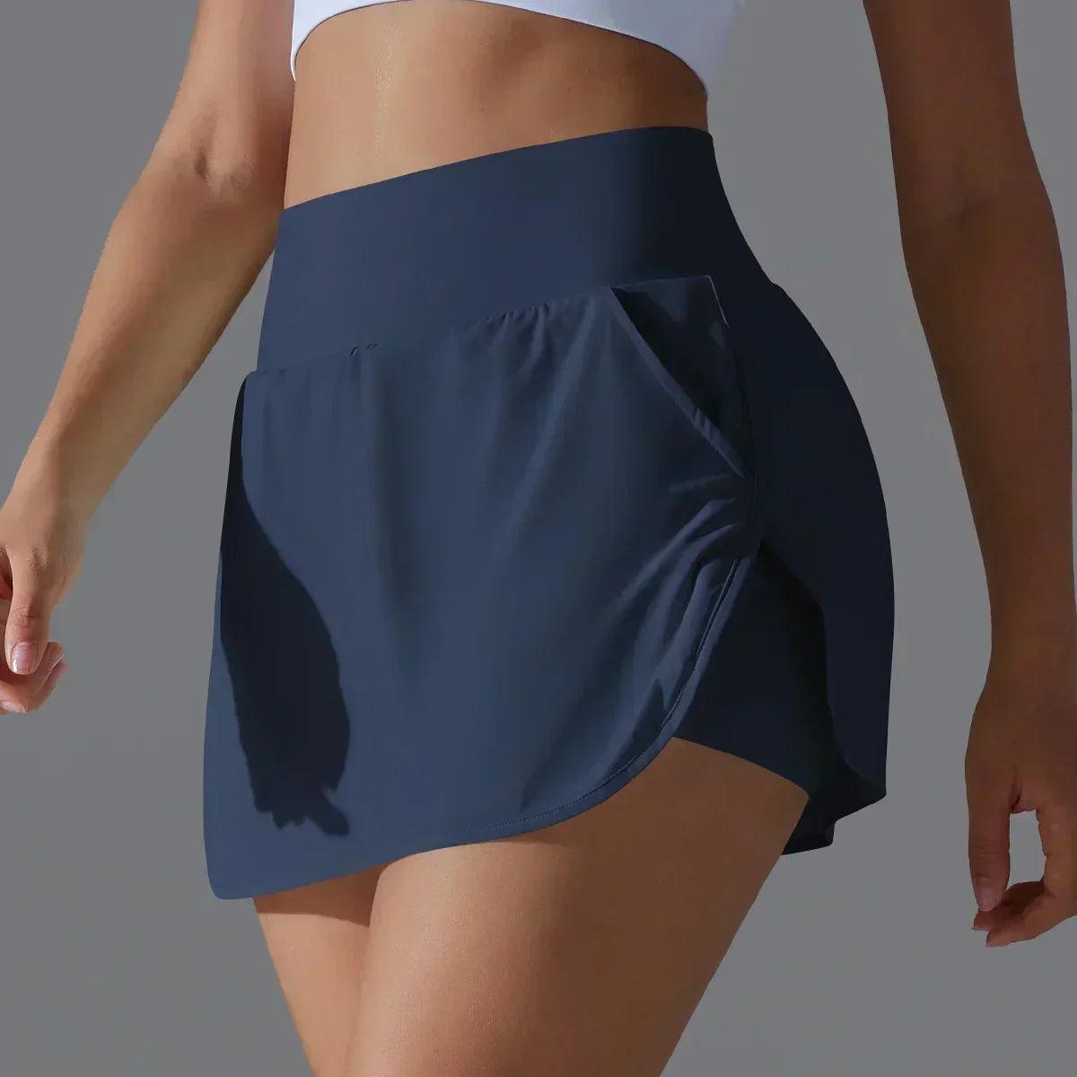 Women gym running shorts double deck quick dry sport fitness jogging workout with pocket sports tight short