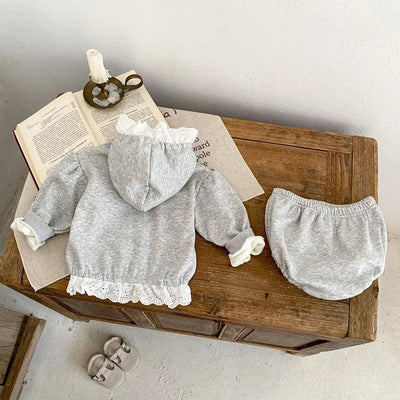 Autumn new style baby clothes 0-3 years old for girls, all-match clothes, lace pullover long-sleeved top + fart-bag pants set
