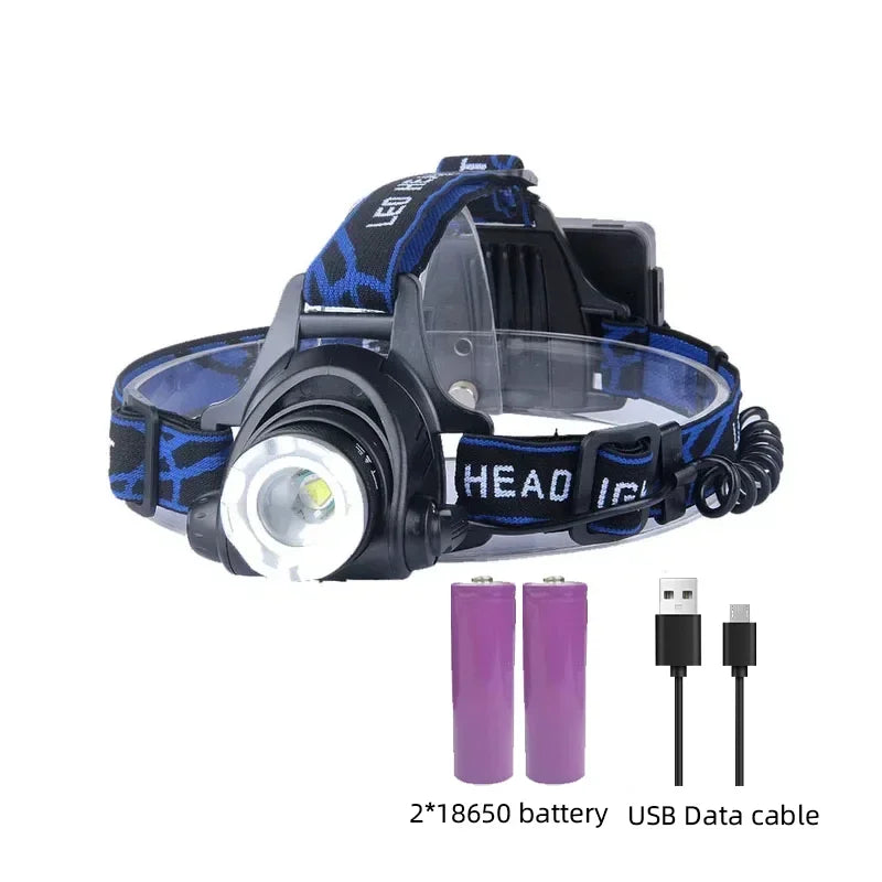 Powerful LED Headlamp Rechargeable Telescopic Zoomable Headlight Outdoor Waterproof Work Head Lamp High Lumen Head Torch
