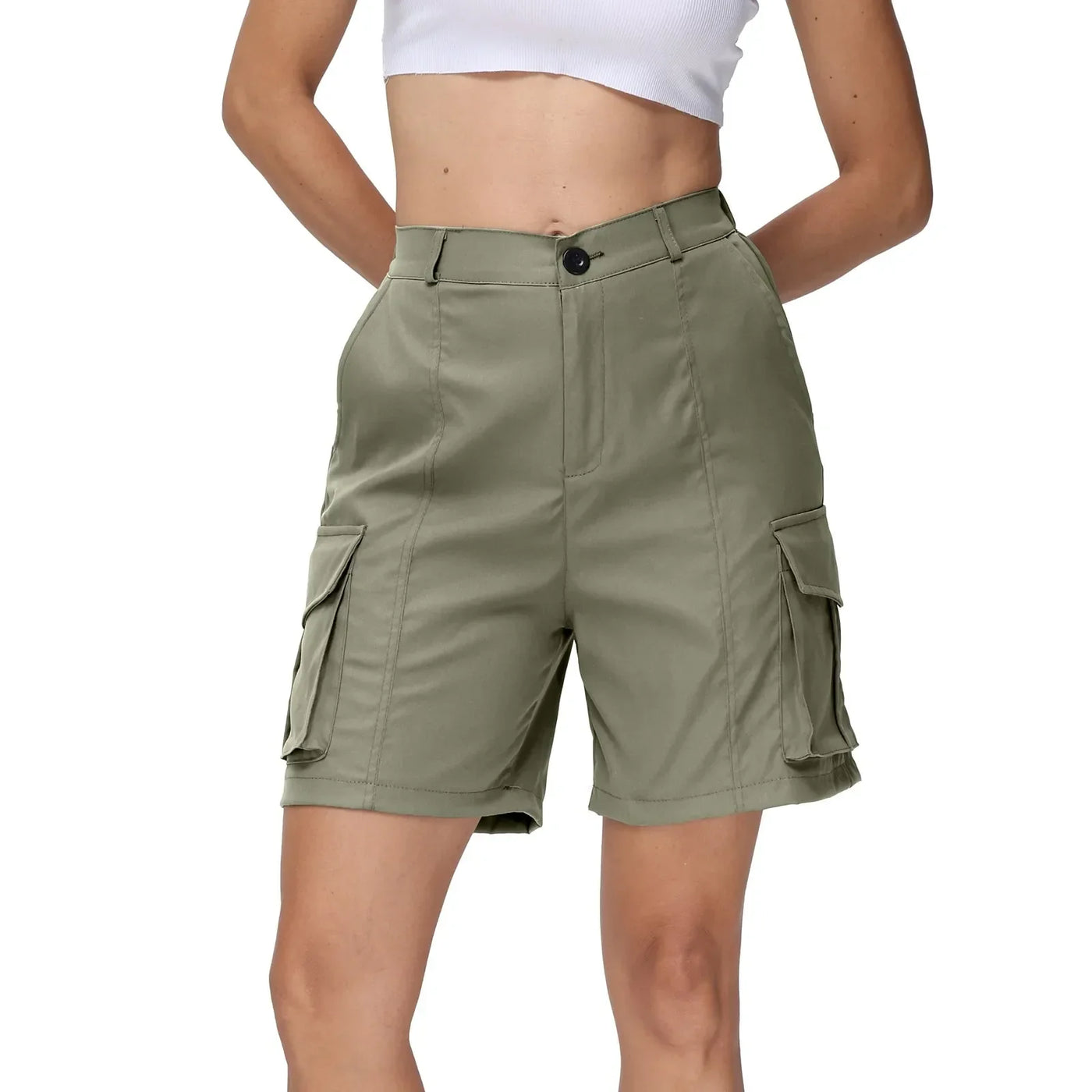 Multi-pocket Cargo Shorts For Women Summer Casual Shorts Knee Length short pants High Waist Sports Shorts Outdoor Hiking Shorts