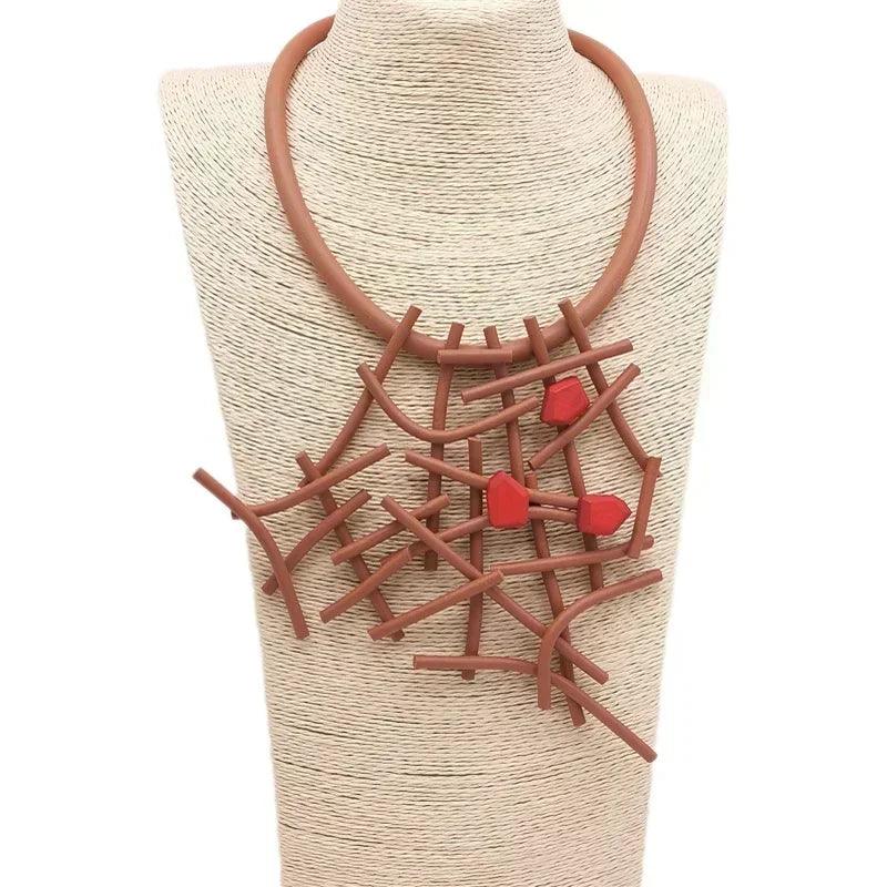 Fashion designer luxury necklaces women handmade gothic pendant necklace rubber jewelry wooden accessories statement