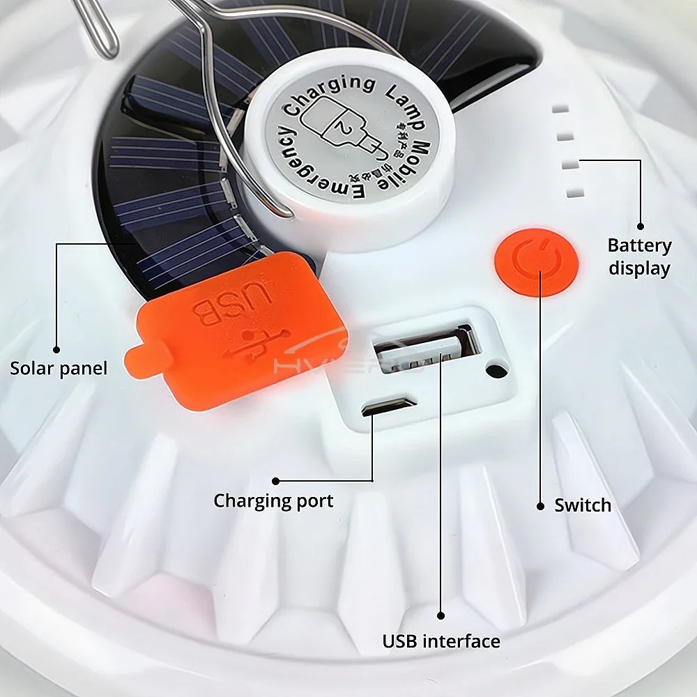 Solar Led Lantern Outdoor Decor Lights Night Balcony Hanging Chandelier Usb Rechargeable Camping Work Emergency Power Lighting