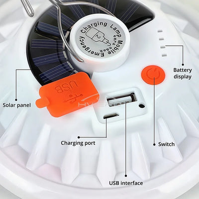 Solar Led Lantern Outdoor Decor Lights Night Balcony Hanging Chandelier Usb Rechargeable Camping Work Emergency Power Lighting