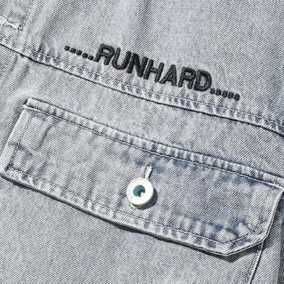 Jeans Coat for Men Letter Denim Jackets Man with Embroidery Light Designer Large Size Winter Oversize New in Korea Aesthetic L G